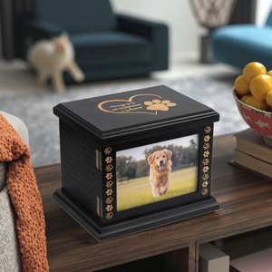 Modern El Yapımı Büyük Ahşap Evcil Hayvan Anıt Urnesi, Fotoğraf Çerçeveli Bambu Tabut, Köpek veya Kedi Külleri İçin Güvenli Saklama Kutusu - Product Image 5