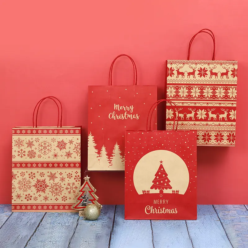 Eco friendly kraft christmas candy sweet ornaments gift paper carrier bag the christmas santa party bakery bag for kids gift