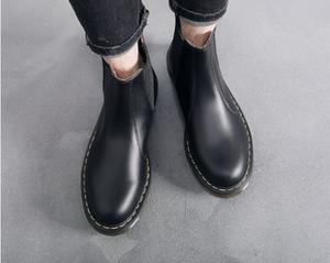 מגפי אופנוע צ'לסי לנשים וגברים, עור אמיתי, סוליית גיד בקר, מגפיים בגובה בינוני - Product Image 5