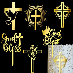 Party Dots Cross Dove Gold Acrílico Ecológico Comunión Bautizo Bautismo Baby Shower Cake Toppers para 8-13 años - Product Image 2