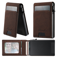 SUTENI Luxe Faux Cuir Fente pour Carte Portefeuille Flip Cover Button Stand Card Box Presser le Bouton Éjecte automatiquement la Carte