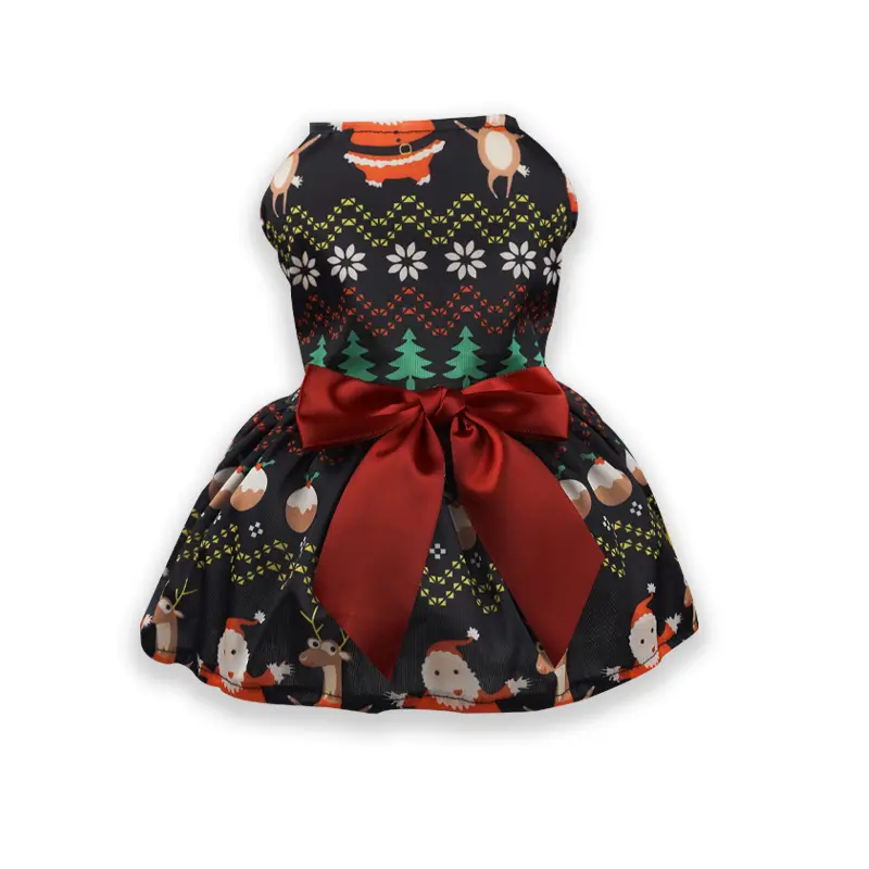 クリスマスペット製品犬猫プリントドレスとベストセット蝶ネクタイ犬クリスマス服