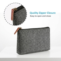 Étui à crayons en feutre avec fermeture éclair et tirette en cuir, pochette portable pour fournitures scolaires, sac de rangement pour stylos et petits gadgets de bureau