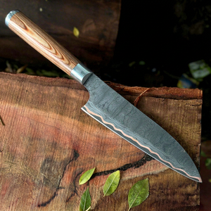 Couteau de chef unique en acier Damas Cooper fait main avec manche en bois et étui en cuir – Couteaux utilitaires et de chasse en gros - Product Image 1