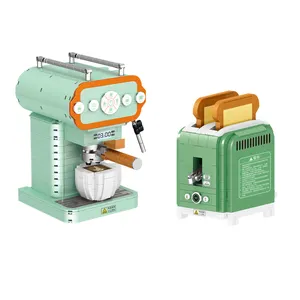 3d Model Assemblage Retro Ontbijt Brood Maker Mini Bakstenen Figuur Koffiemachine Micro Bouwstenen Speelgoed Voor Kind Cadeau