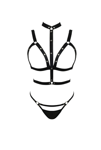 Ensemble de lingerie sexy 3 pièces pour femme, style harnais à bretelles, comprenant un bralette dos nu, une string et un harnais de corps en vinyle à découpes, stock US, vente en gros, ODM - Product Image 5
