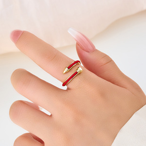 New Year Red <b>String</b> Open Ring <b>Gold</b> Tone Adjustable Index Finger Ring Chinese Style Fashion Jewelry - Product Image 2