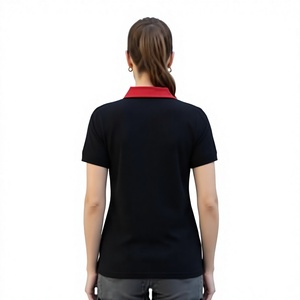 <b>Women's</b> Black <b>Polo</b> Shirt With Red Collar Embroidered Logo Casual Short Sleeve Pique Cotton <b>Top</b> - Product Image 4