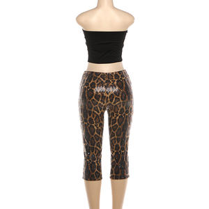 Viviblook Z0126ST02 Women New <b>Sexy</b> Leopard Print Color Blocked Strapless Vest Crop Top Sequins Cropped <b>Pants</b> Two Pieces Set - Product Image 6
