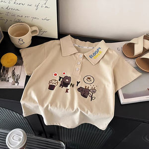 Nouveau style de polo à manches courtes pour enfants, en pur coton, pour garçons et filles, style tendance, logo brodé personnalisable, tissu épais - Product Image 3