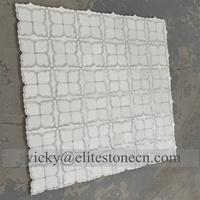 Mosaïque en marbre et coquillages mélangés, jet d'eau, blanc Thassos, nacre, 10 mm, design graphique mural moderne pour intérieur
