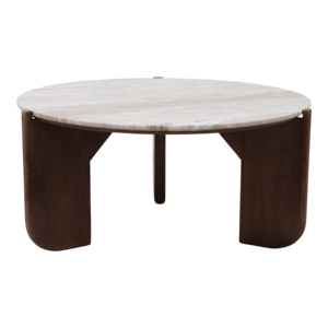 Tavolino da Caffè Rotondo Moderno con Base in Legno di Mango e Piano in Marmo, Arredamento per Soggiorno e Uso in Patio - Product Image 1