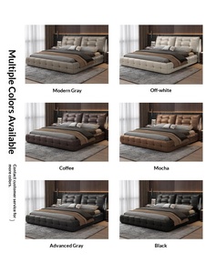 Lit double en cuir véritable Cloud <span class=keywords><strong>pour</strong></span> chambre principale, nouveau modèle 2026, style italien <span class=keywords><strong>de</strong></span> luxe léger, avec rangement éclairé et rembourrage doux - Product Image 3