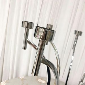 Gold or Silver 110CM Tall Metal Candle Holder With <b>Glass</b> Table Centerpiece Decor for Wedding and Event Decoration - Product Image 3
