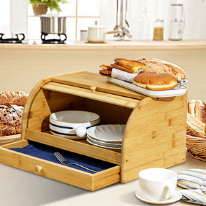 Caja de Almacenamiento de Pan de Bambú con Cajón, Organizador de Cocina Multifuncional para Repostería y Uso en el Escritorio - Product Image 1