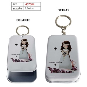 Caja Metálica para Monedas con Llavero, 6.5x4cm, Ligera, Impresión Digital, Decoración Religiosa para Comunión, Elegante para Eventos y Fiestas - Product Image 1