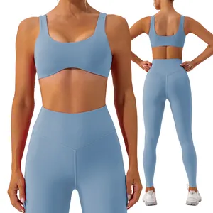 Wholesale Fitness Apparel Workout Sets Women Soft Sportswear 4 Way Stretch Pink Yoga Set