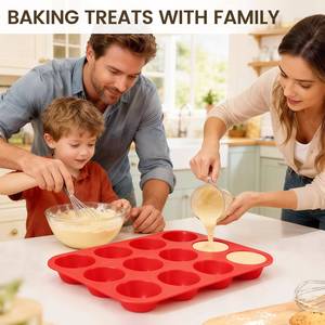 MUYULINS Factory Moule à brownies et cupcakes en silicone standard, rouge, 12 cavités, antiadhésif, sans BPA, qualité platine LFGB, pour la cuisson de gâteaux et muffins - Product Image 5