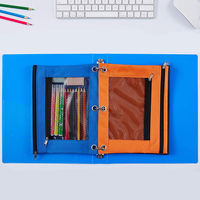 Pochette à stylo à 3 anneaux avec impression personnalisée LOGO Pochette à double poche en tissu maillé Fenêtre École Bureau Fermeture éclair Trousse à crayons Sac à crayons