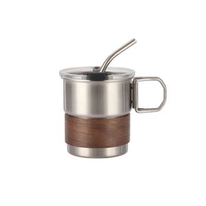 Tasse à café en acier inoxydable 304 avec poignée en bois anti-brûlure, isolation thermique, logo, pour le camping en plein air, les voyages, portable, haute température - Product Image 1