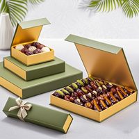 Boîte d'emballage en carton rigide magnétique dorée personnalisable, plateau en papier laminé pour chocolats, bonbons, dattes, coffrets cadeaux alimentaires
