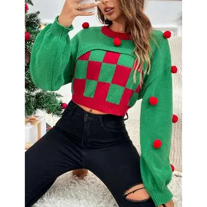 사용자 정의 2023 크리스마스 풀오버 자른 스웨터 여성 겨울 니트 못생긴 크리스마스 스웨터 성인용