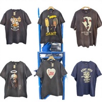 Camiseta Vintage de Manga Corta para Hombre, Estilo Americano, 100% Algodón, Tejido con Letras Bordadas, Lavado Ácido, Marca SAINT MICHAEL, Alta Calidad, Venta al Por Mayor