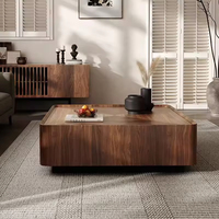 Table basse carrée en bois massif de noyer noir, style minimaliste italien, avec rangement, mobilier nordique moderne pour petite maison