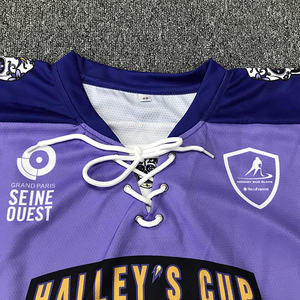 Maillot de hockey sur glace personnalisé OEM, motif de sublimation, maillot de hockey d'équipe pour jeunes avec design violet - Product Image 3