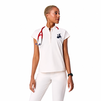 Blouse vétérinaire brodée sur mesure avec logo minimaliste en silhouette de chat pour les professionnels des hôpitaux vétérinaires