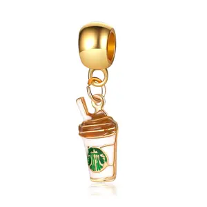 DIY altın kaplama charms bilezik yapımı için bilezik karikatür kahve fincanı kolye fit yılan zinciri avrupa tasarımcı takılar diy için
