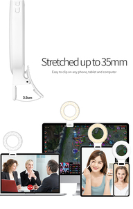 Anneau lumineux LED rechargeable 60 LED KD1835-C1125 pour téléphone, ordinateur portable et <span class=keywords><strong>tablette</strong></span>, 3 modèles, 3500-8500K, 5 niveaux de luminosité, fixation clip ABS, 500 mAh - Product Image 4