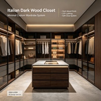 Système de dressing moderne de luxe, armoire îlot sur mesure en MDF avec éclairage LED intégré, zones de rangement multiples pour salle à manger et salon