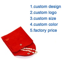 Design personnalisé de luxe portefeuille à rabat style velours anneaux de mariage bijoux emballage sac pochette avec bouton