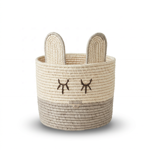 Panier de rangement en raphia fait main avec motif visage d'ours, forme ronde, pour chambre d'enfant, salon, organiseur de jouets, panier tissé - Product Image 3