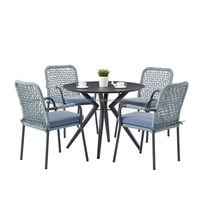 Ensemble de table ronde HPL pour restaurant, ensemble de table à manger en aluminium tressé à dossier haut pour l'extérieur et l'intérieur