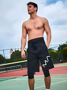 Pantaloncini da Corsa 2 in 1 per Uomo, Leggeri, da Allenamento, con Leggings Interni - Product Image 1