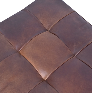 Handcrafted Leather Ottoman Pouf Stool with Thick Cushion Solid Wood <b>Frame</b> Luxury Seating for Hotel Living Room Decor - Product Image 2