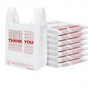 Bolsa de Plástico Desechable con Asa Tipo Camiseta, Impresa con 'Gracias', de HDPE, para Uso Comercial y de Compras - Product Image 1