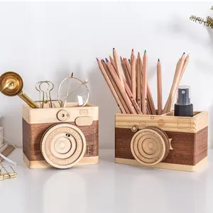 木製カメラミニチュア置物リビングルームデスクオフィス装飾ペンホルダー誕生日プレゼントのためのモダンな家の装飾アクセサリー