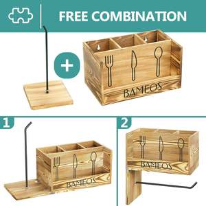 Comptoir de cuisine double en bois sculpté écologique, style moderne, type sur pied, avec 2 porte-ustensiles - Product Image 4