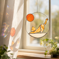 YAPPIE Ensemble de sous-verres en vitrail Art Déco Chat Noir et Lune Croissante, Attrape-soleil Pont Arc-en-ciel, Cadeau commémoratif 10x10x1cm Anniversaire
