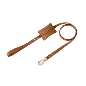 Low Price Wholesale Dog Leather Leash With Poop Waste Bag Dispenser Pet Collar Rope Dog Leash And Harness Leather