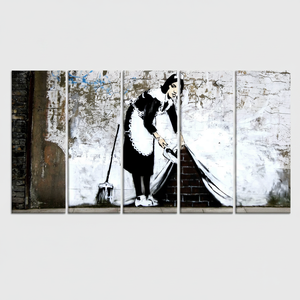 Modern Banksy Graffiti Woman Printed <b>Canvas</b> Art: Elegant <b>Wall</b> Decor,SET OF 5 <b>CANVAS</b> - Product Image 2