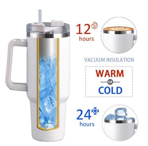 Stainless Steel Tumbler 40 Oz <b>With</b> Handle And <b>Straw</b> Vacuum Insulated Travel Mug Multiple Colors - Product Image 2