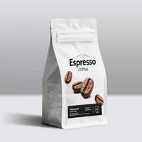 Sacs plats à fond plat en papier kraft blanc de qualité alimentaire refermables pour l'emballage du café avec impression personnalisée et fermeture éclair