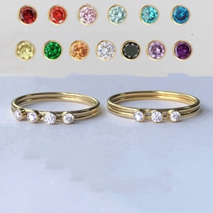 Uniek Ontwerp 14K Goud Gevulde Dubbele Lus Gecombineerd Met 2Mm Drievoudige Zirkoon Ring Verlovingsband Ring Ring Voor Dames Meisjes - Product Image 1