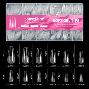 Capsules d'ongles artificiels de luxe 600 pièces en <span class=keywords><strong>gel</strong></span> souple semi-mat, formes amande, French, cercueil, couvrance totale, pour extension d'ongles - Product Image 5
