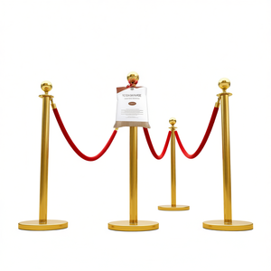 Postes de Acero Inoxidable para Control de Multitudes, 37 Pulgadas de Altura, Cuerda de Terciopelo Rojo, Punta de Bola Dorada para Bodas - Product Image 1