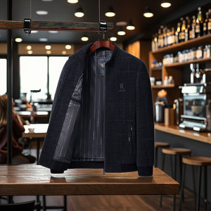 سترة رجالية كاجوال للعمل للخريف سترة بياقة قائمة من الصوف مع ميزة سريعة الجفاف وخالية من التجاعيد معطف خريف طويل عصري - Product Image 5